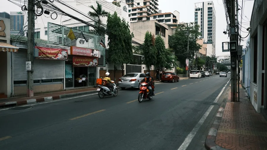 Bangkok street view with residential condominiums Thailand