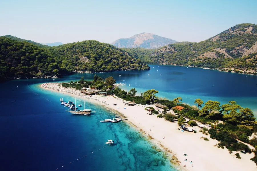 Marmaris empty winter beach Turkey
