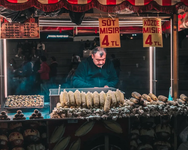 Turkish street food balik ekmek sandwich near Eminonu Istanbul Turkey