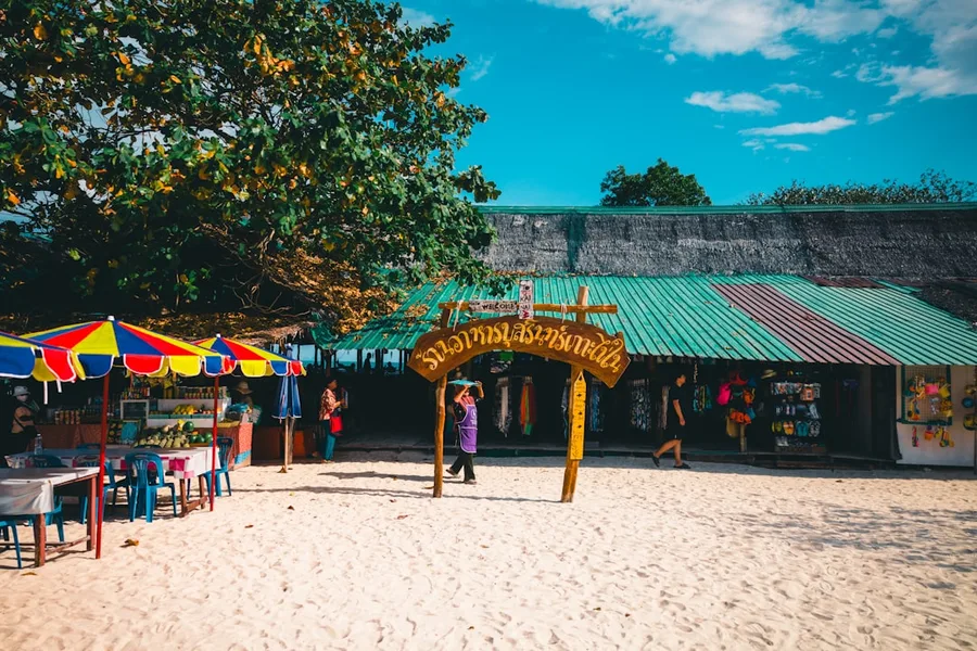 senior traveler walking Koh Lanta market Thailand Phuket Thailand
