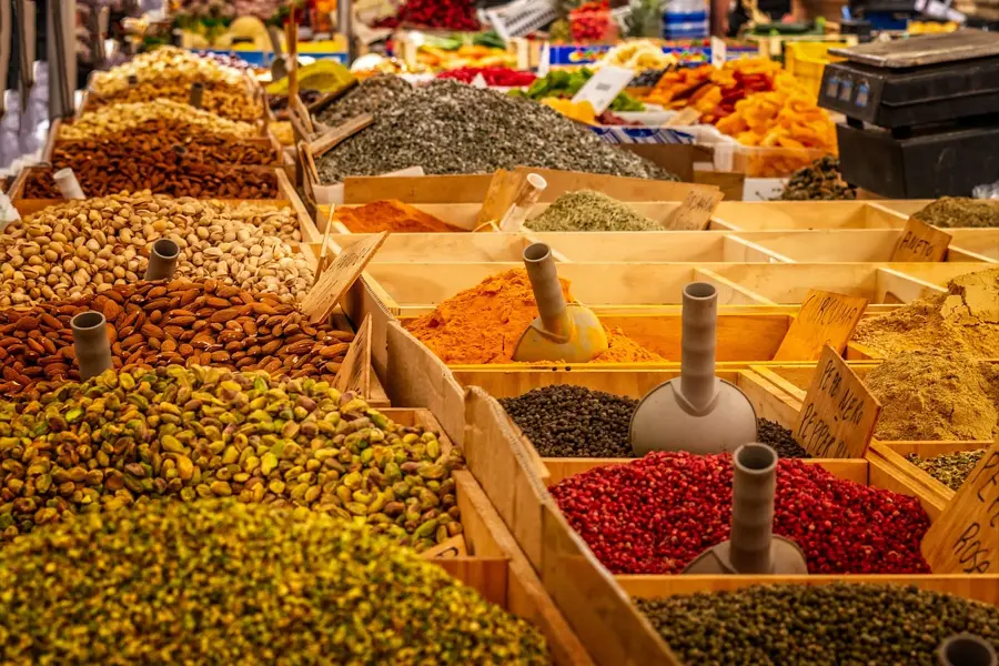 colorful Osh Bazaar Kyrgyzstan spices and dried fruits