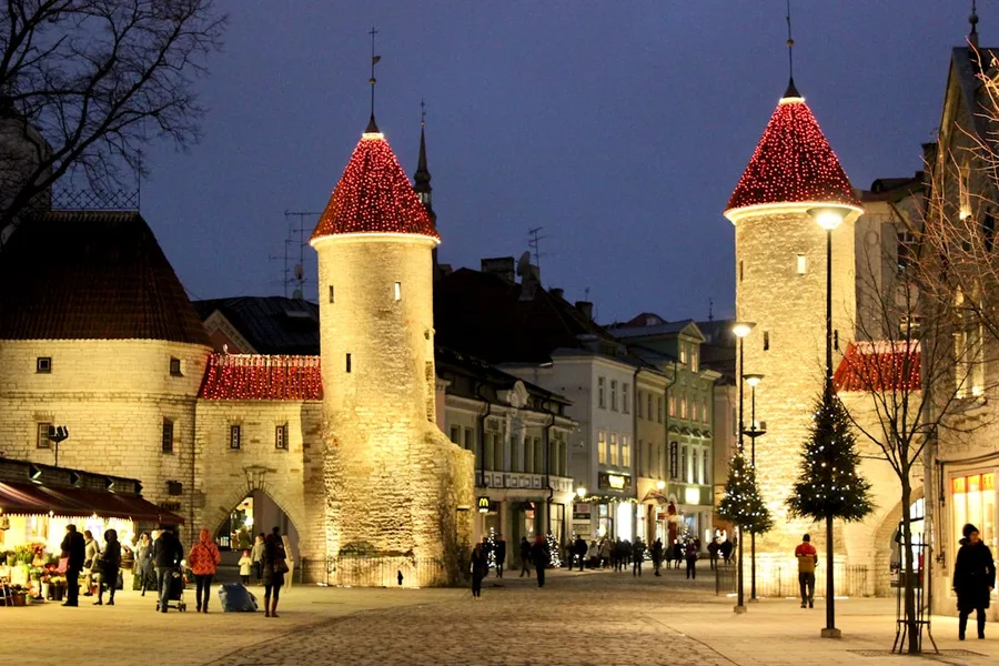 Tallinn Old Town Christmas market Raekoja plats lights Estonia