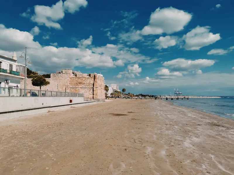 Business traveler walking Northern Cyprus street Larnaca Cyprus