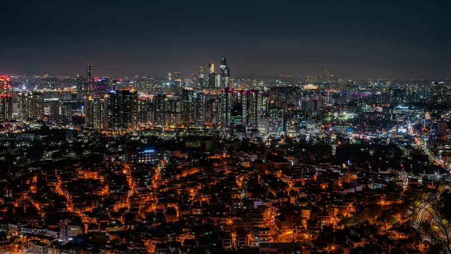 Myeongdong street food market at night Seoul South Korea