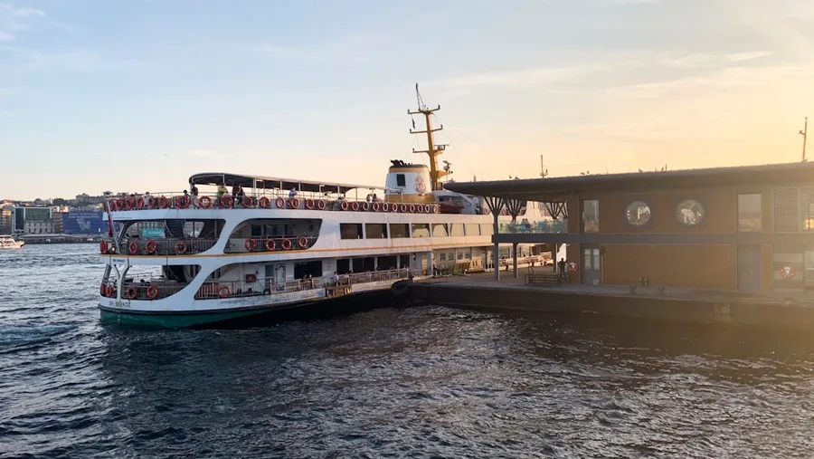 Istanbul ferry with baby stroller Bosphorus Turkey