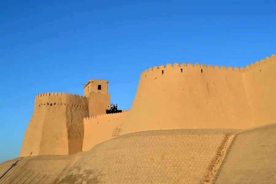 Ayaz Kala fortress mudbrick walls at sunset Uzbekistan