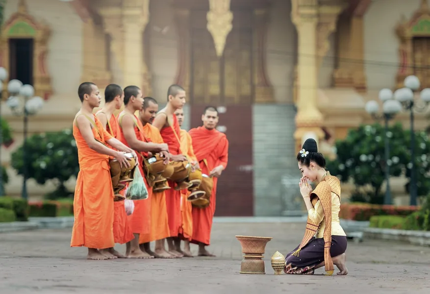 Thai business people traditional wai greeting Bangkok Thailand