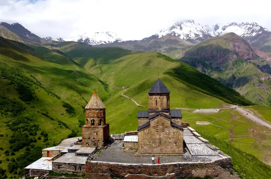 Ushguli village Svaneti Georgia panoramic view towers