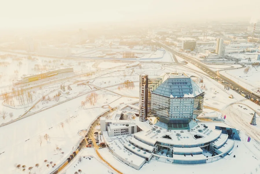 Minsk winter city center snow Belarus