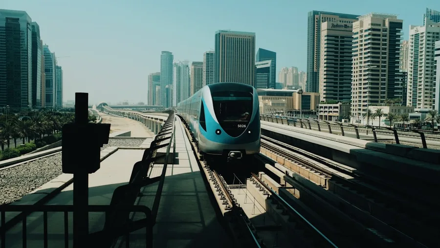 Dubai metro train interior with passengers 2026