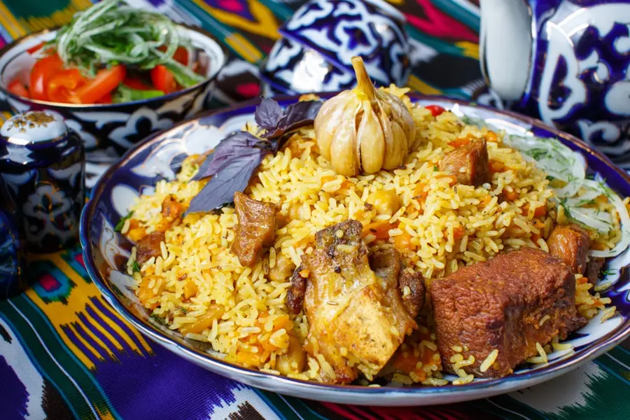 traditional Kyrgyz dish kuurdak on a plate