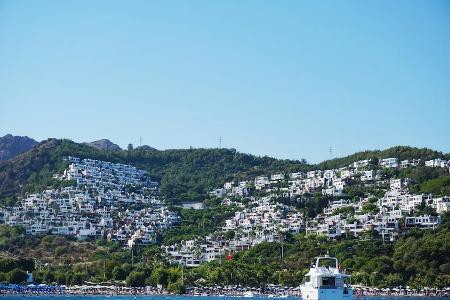 Marmaris Turkey ferry port and families boarding boat Bodrum Turkey