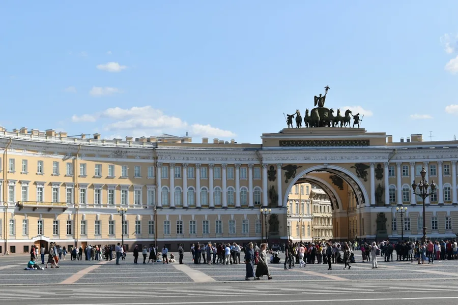crowded tourists Palace Square June summer Saint Petersburg Russia Karelia Russia