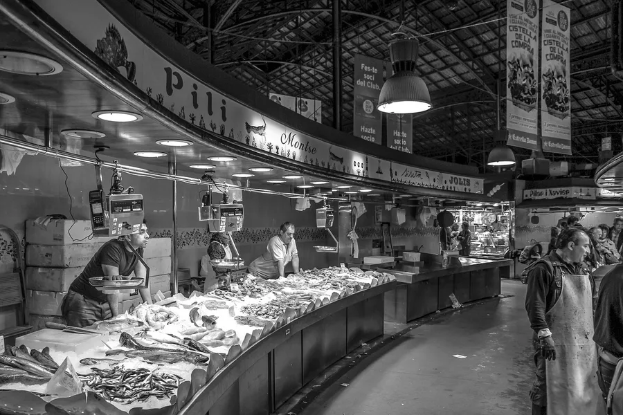 raw seafood display on ice street market Hainan China